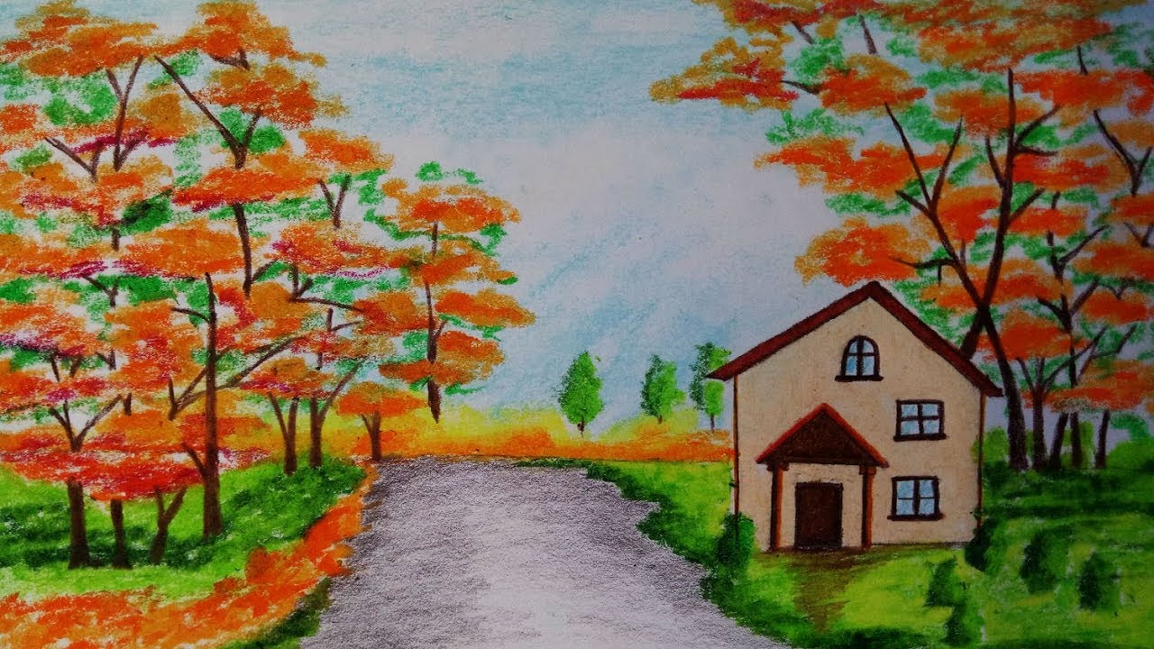 Autumn Drawing, Pencil, Sketch, Colorful, Realistic Art Images Drawing Skill
