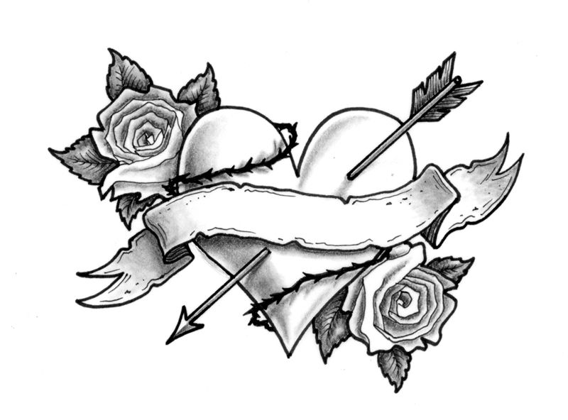 Heart And Rose Drawing Pics Drawing Skill