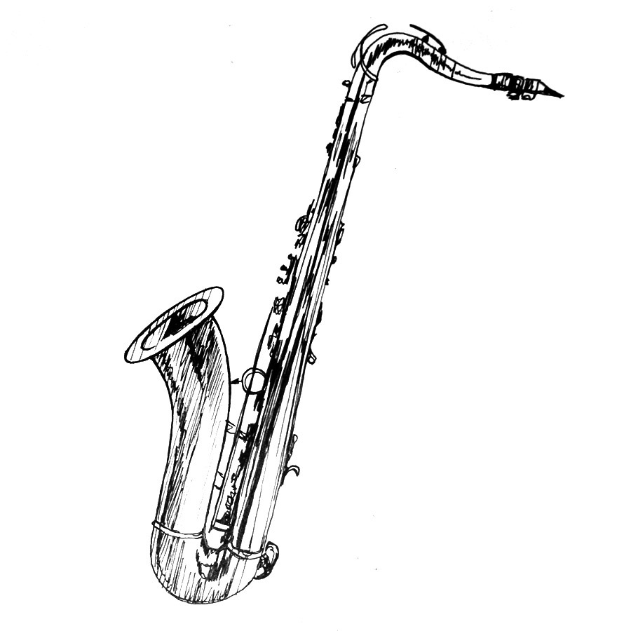 Saxophone Drawing, Pencil, Sketch, Colorful, Realistic Art Images