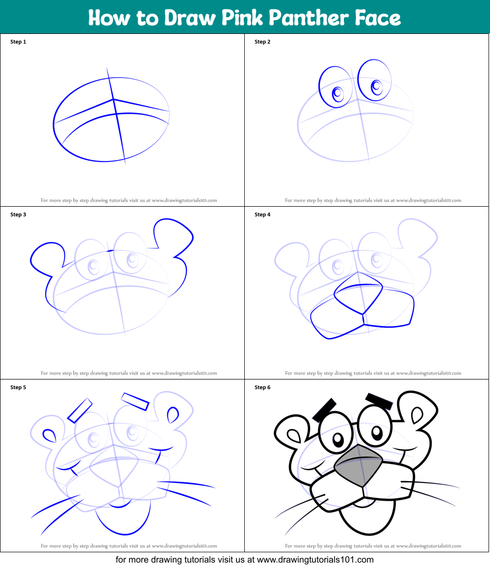 How To Draw Pink Panther Face Printable Step By Step Drawing Sheet Drawingtutorials101 Com