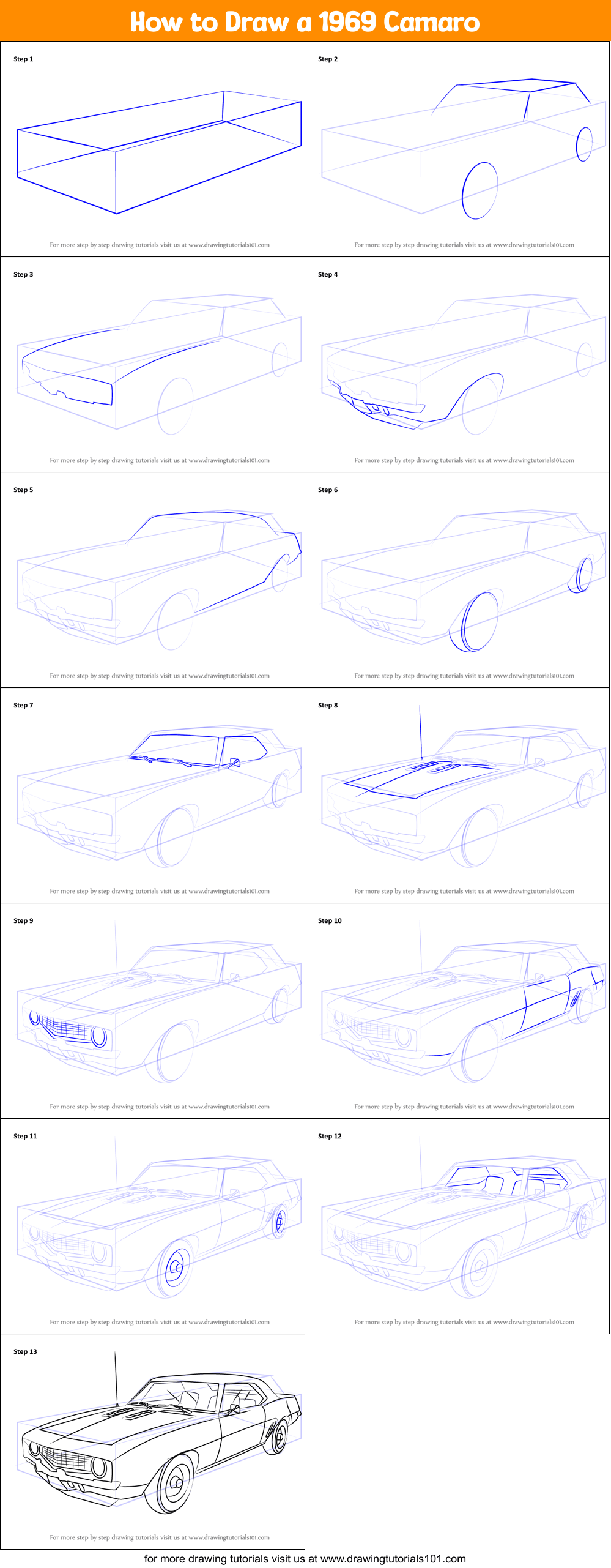How To Draw A 1969 Camaro Printable Step By Step Drawing Sheet : Drawingtutorials101.Com