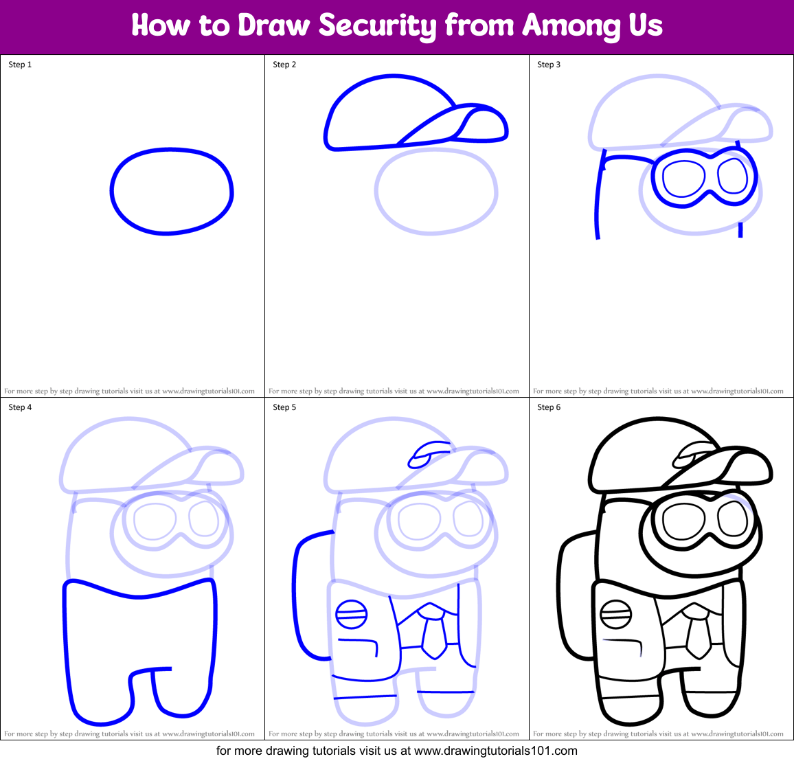How To Draw Security From Among Us Printable Step By Step Drawing Sheet Drawingtutorials101 Com