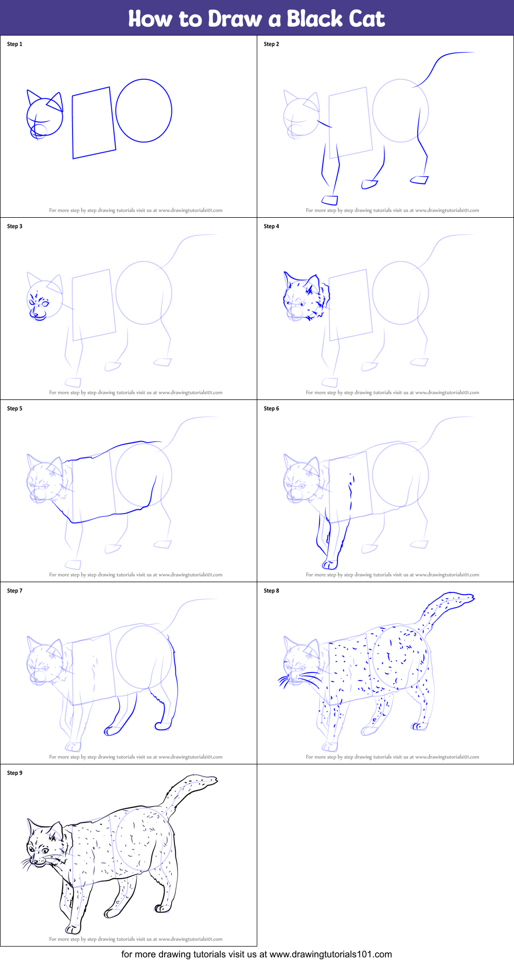 How to Draw a Black Cat printable step by step drawing sheet