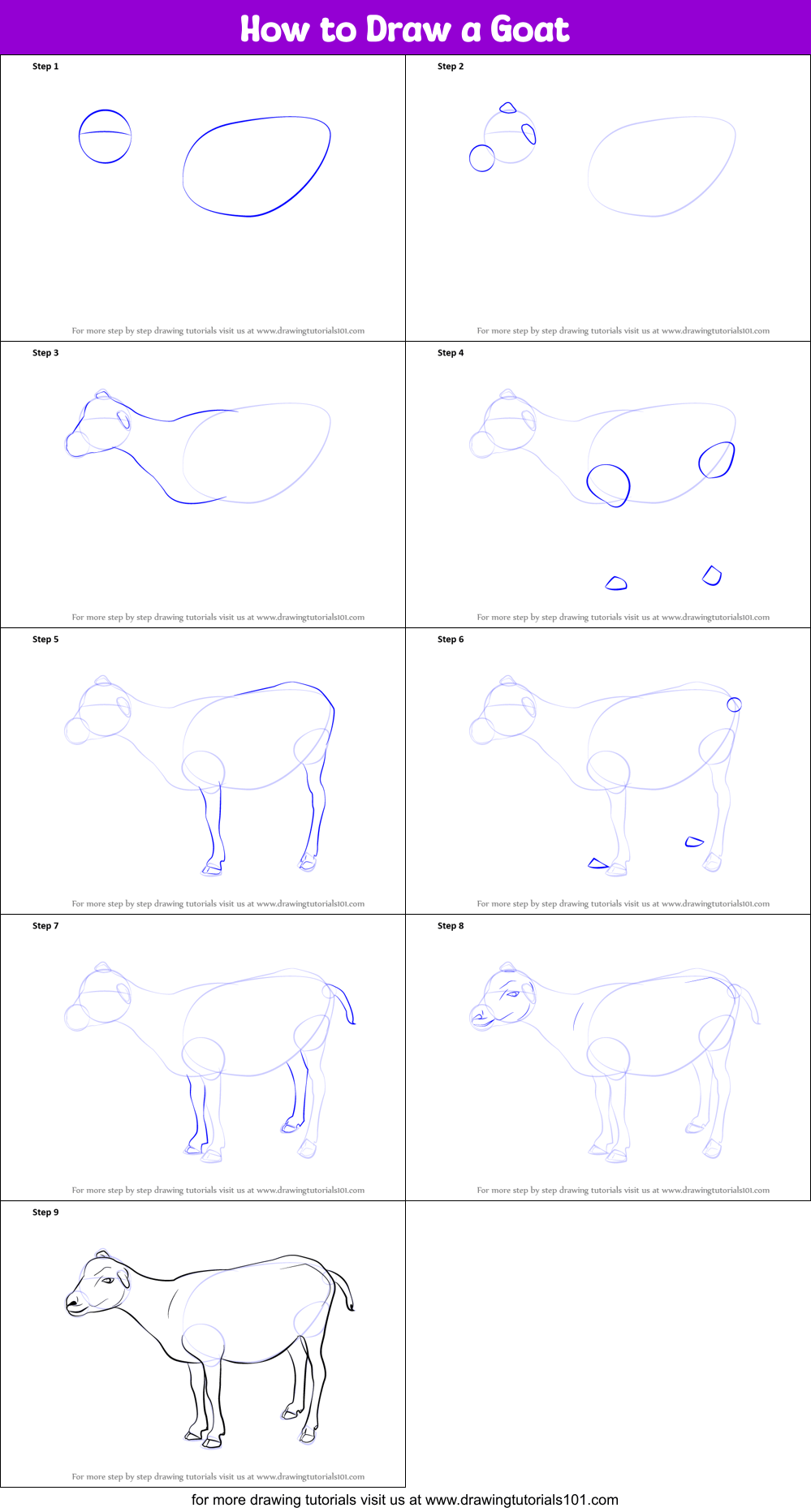 How to Draw a Goat printable step by step drawing sheet