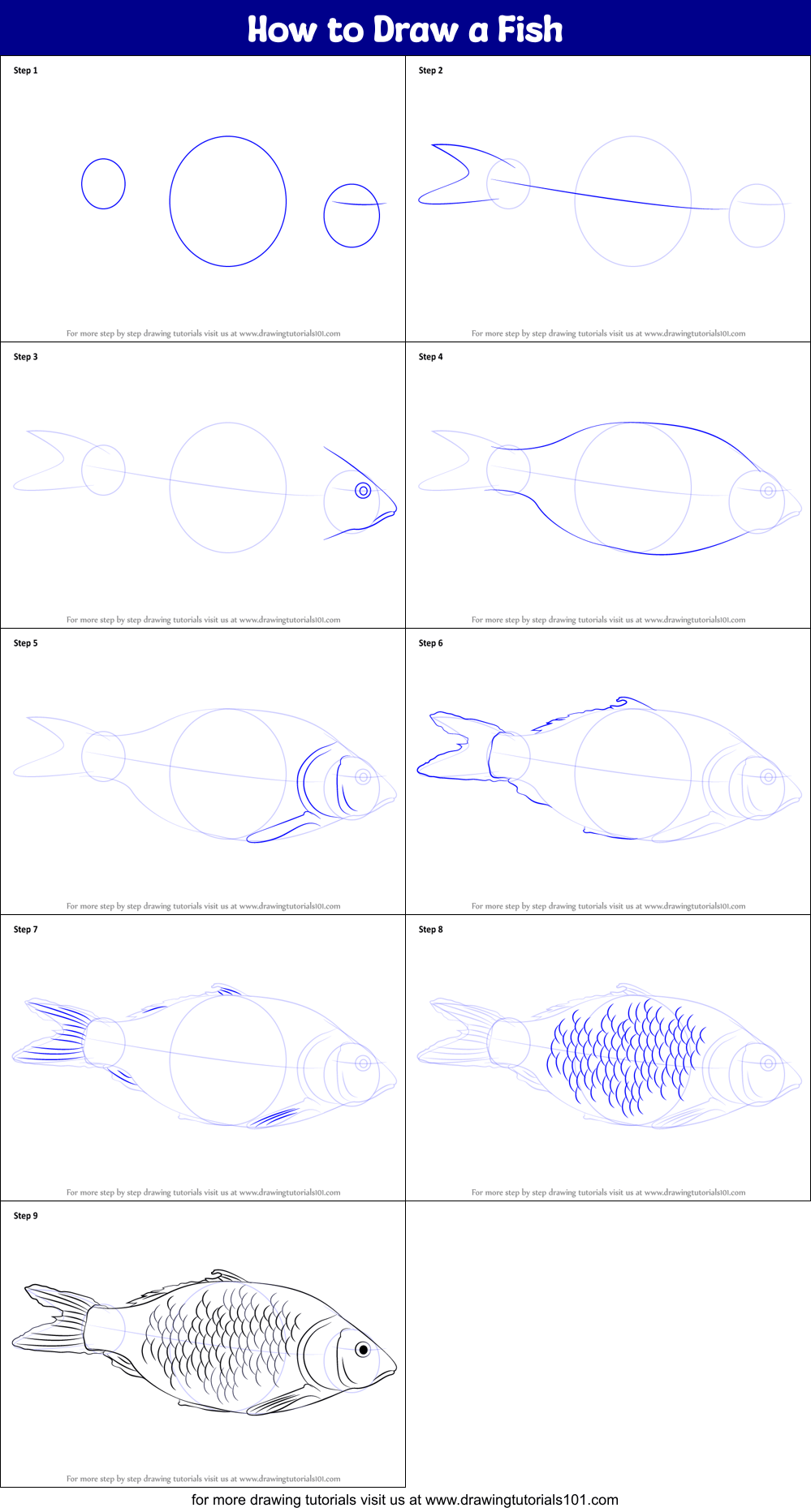 How to Draw a Fish printable step by step drawing sheet