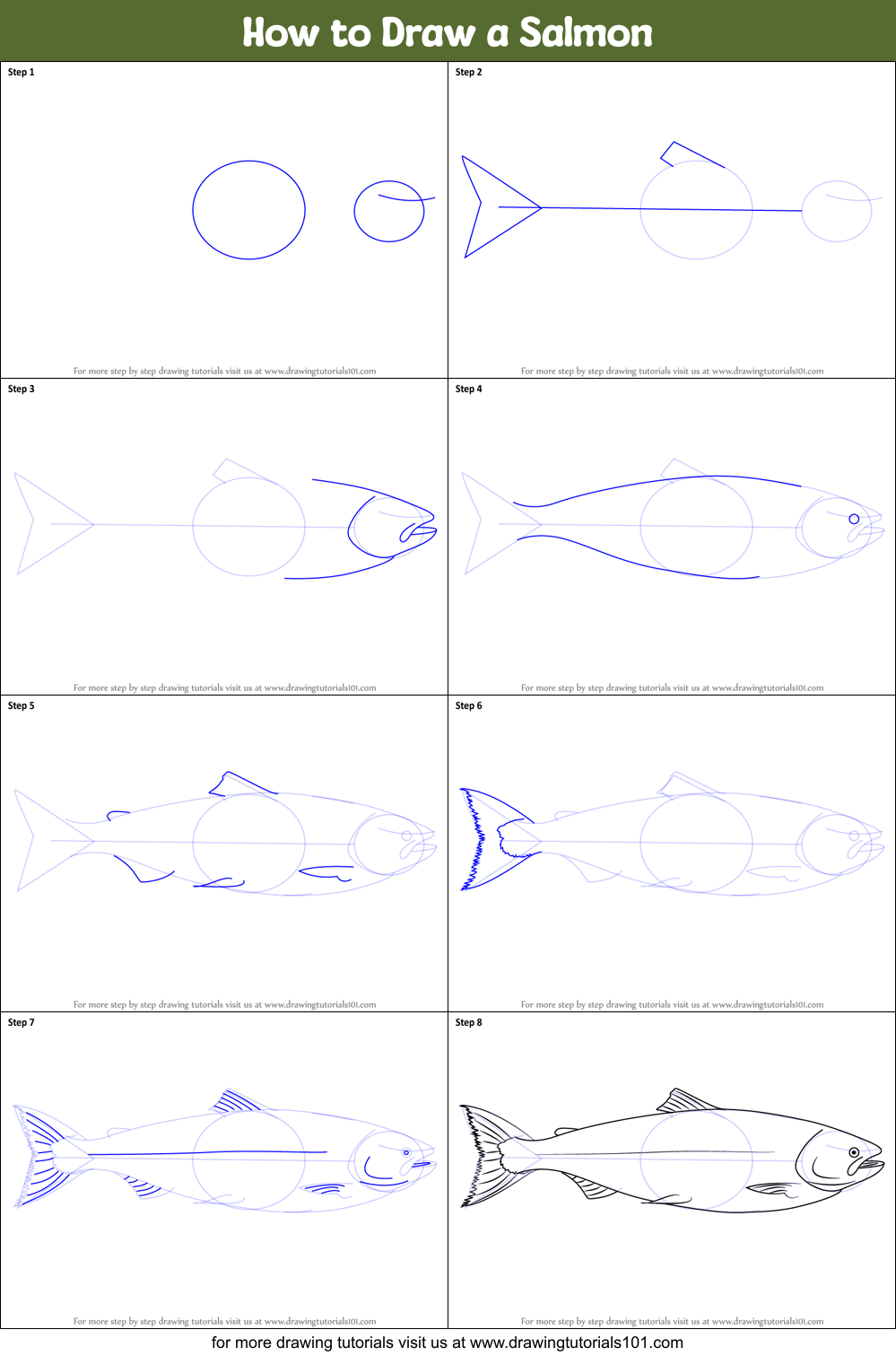 How to Draw a Salmon printable step by step drawing sheet