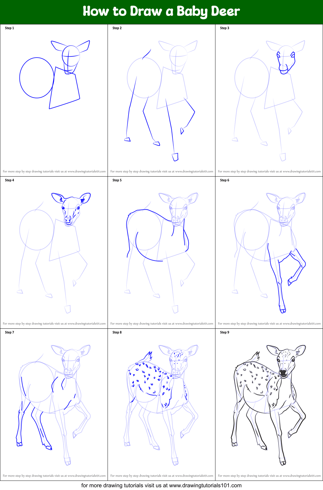 How to Draw a Baby Deer printable step by step drawing sheet