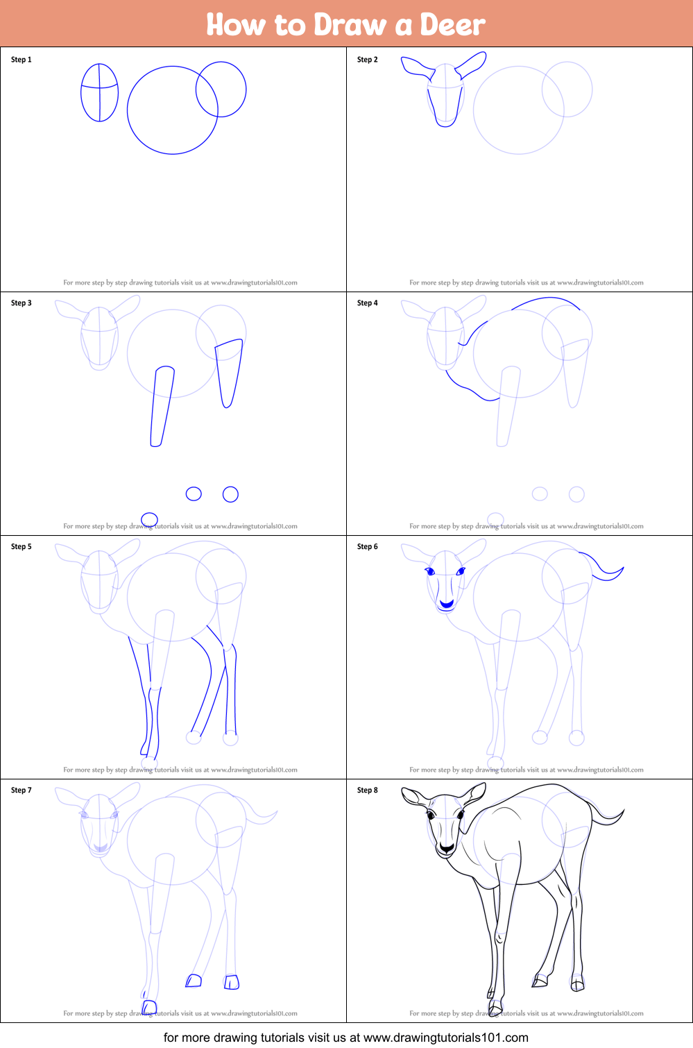 How to Draw a Deer printable step by step drawing sheet