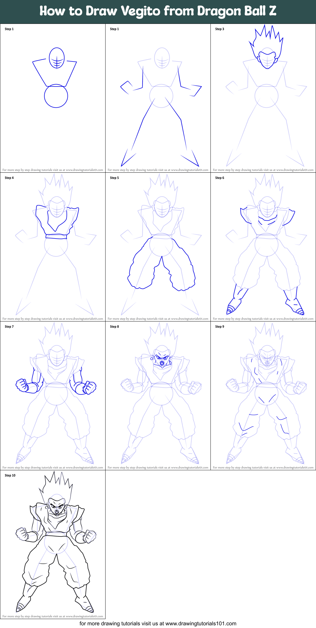 How to Draw Vegito from Dragon Ball Z printable step by