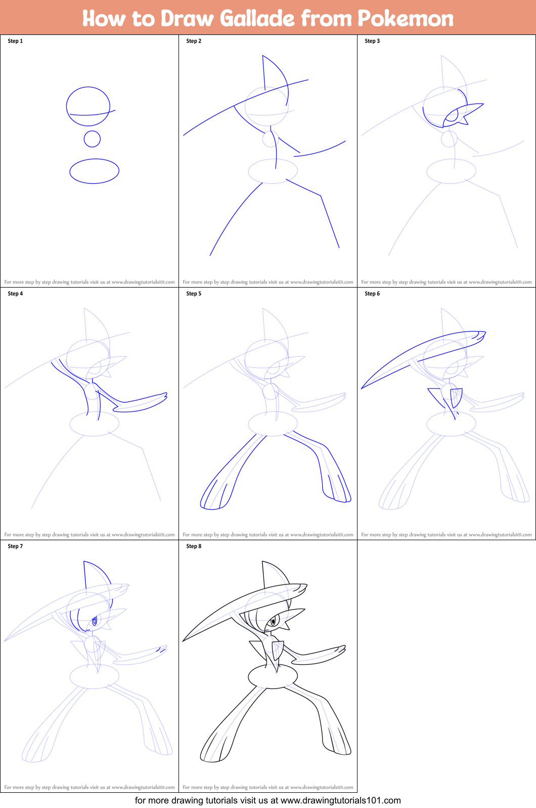 How to Draw Gallade from Pokemon printable step by step drawing sheet