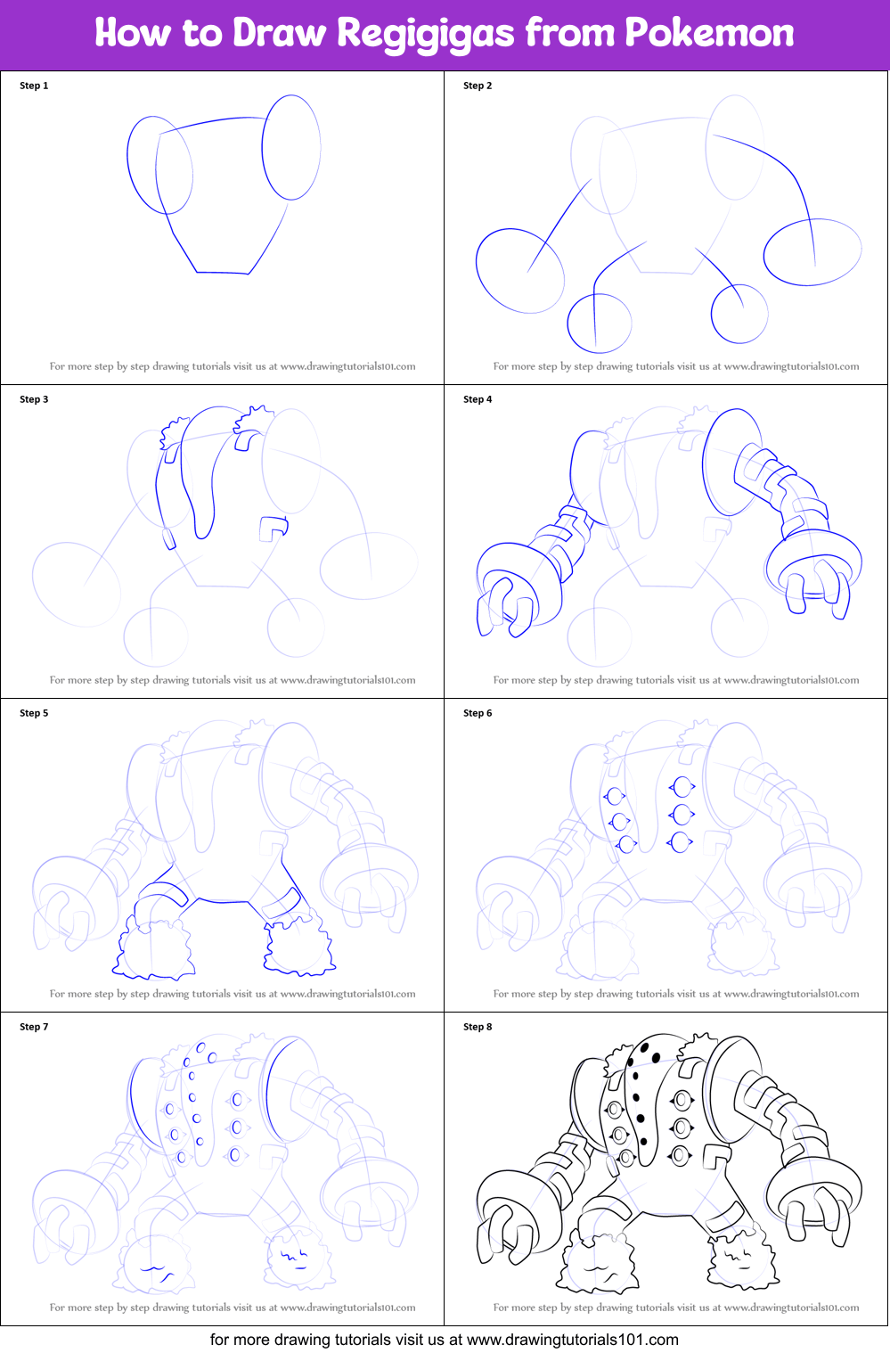 How to Draw Regigigas from Pokemon printable step by step drawing sheet