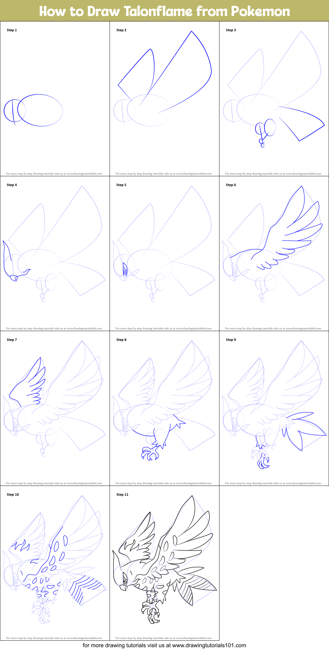 How to Draw Talonflame from Pokemon printable step by step drawing sheet