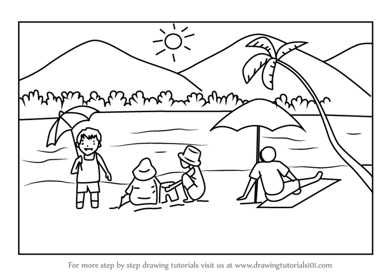 Learn How to Draw Summer Beach Scene (Beaches) Step by Learn How to Draw Summer Beach Scene (Beaches) Step by