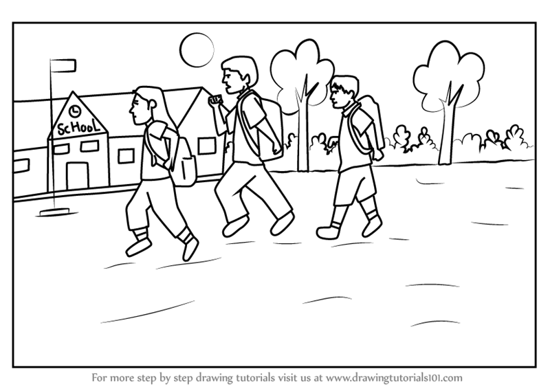 Learn How to Draw Back to School Scene (Scenes) Step by Learn How to Draw Back to School Scene (Scenes) Step by
