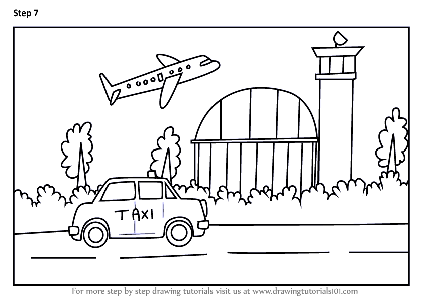 How to Draw a Cartoon Airport (Scenes) Step by Step