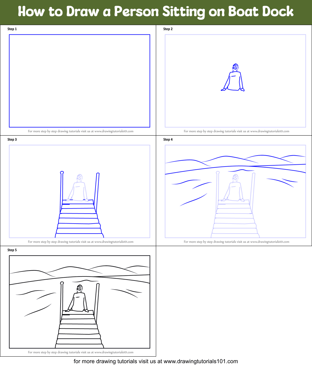 How to Draw a Person Sitting on Boat Dock printable step