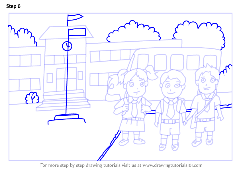 Learn How to Draw Students outside School (Scenes) Step by Step