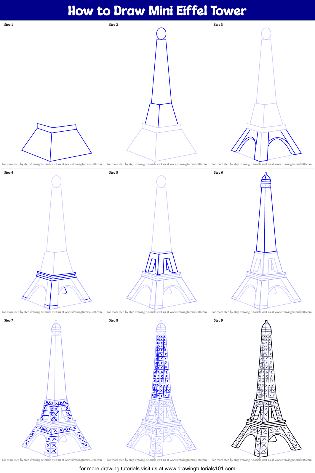 How to Draw Mini Eiffel Tower (Wonders of The World) Step by Step