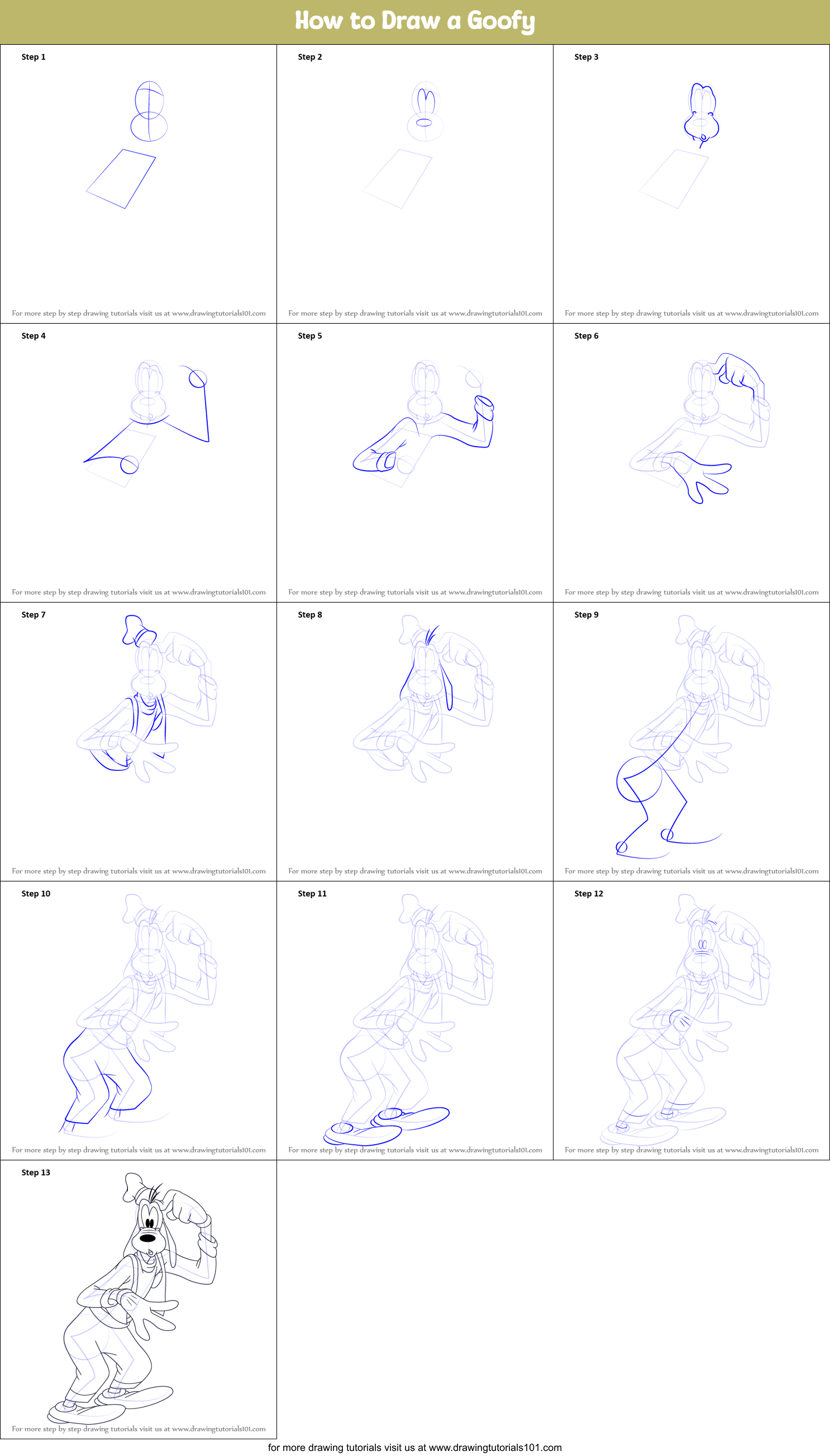 How to Draw a Goofy printable step by step drawing sheet