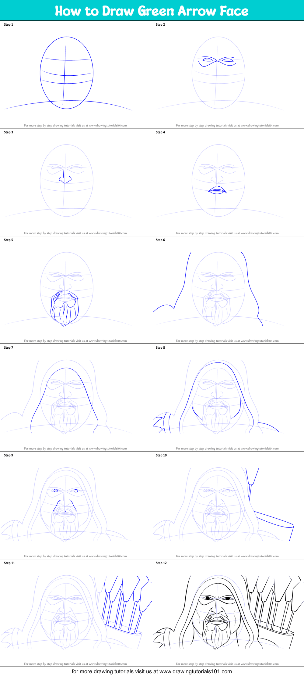 How to Draw Green Arrow Face printable step by step drawing sheet