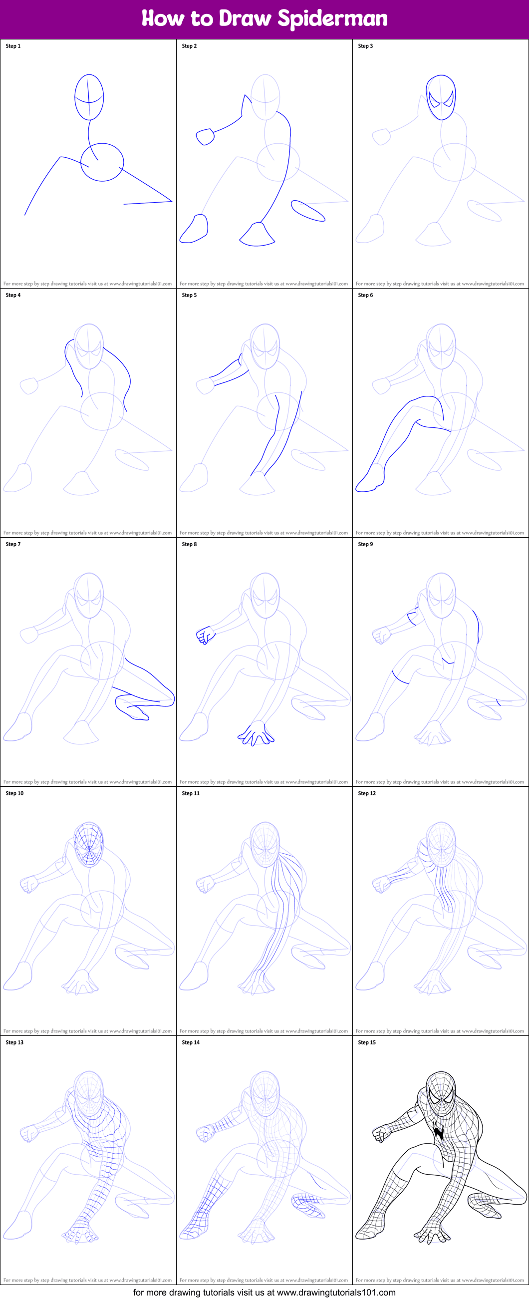 How to Draw Spiderman printable step by step drawing sheet