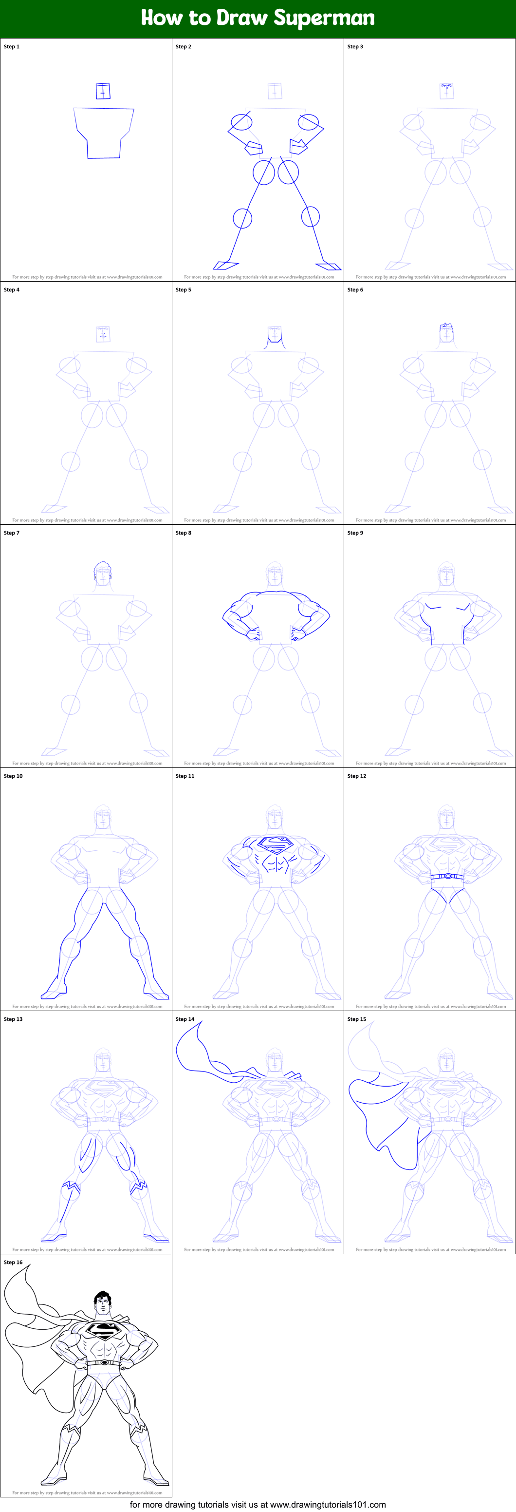 How to Draw Superman printable step by step drawing sheet