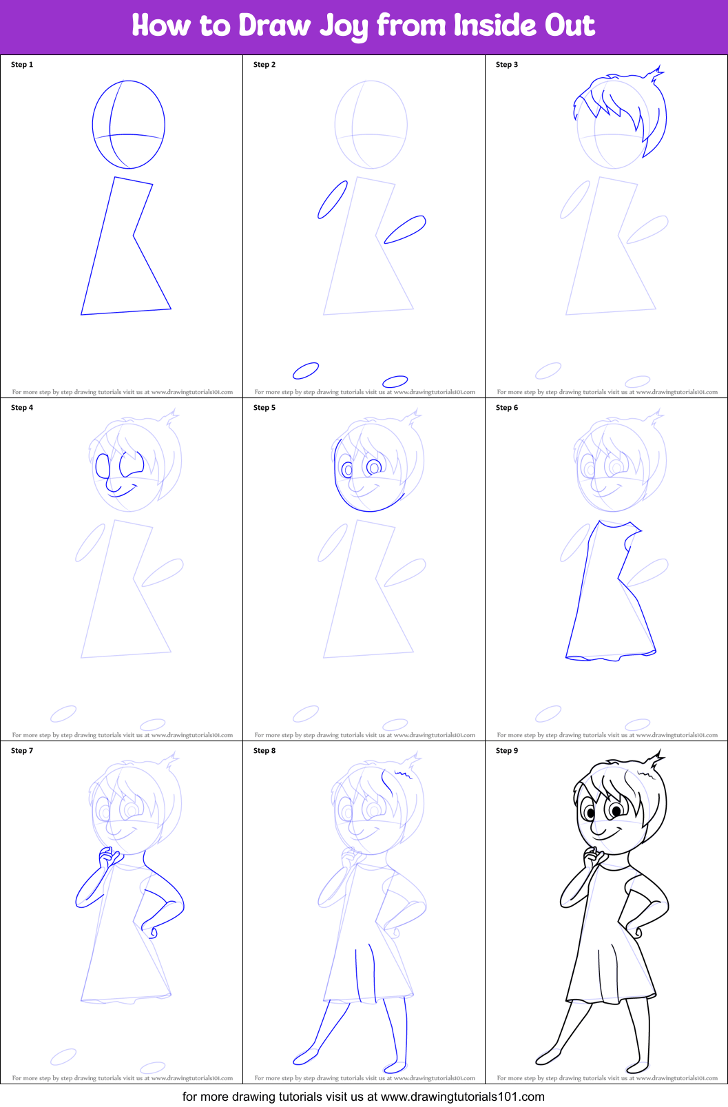 How to Draw Joy from Inside Out printable step by step