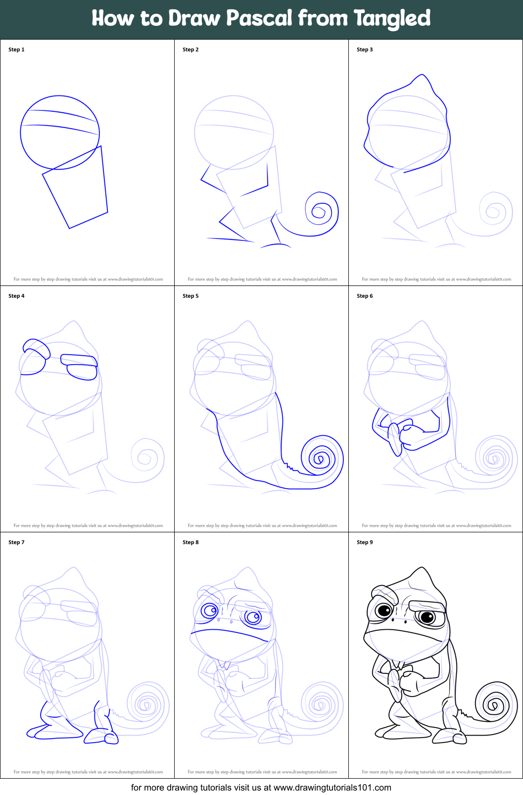 How to Draw Pascal from Tangled printable step by step
