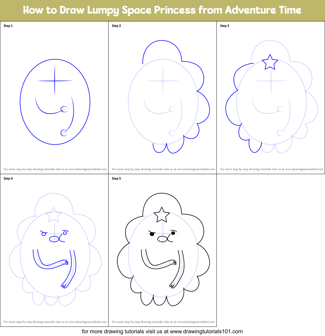 How to Draw Lumpy Space Princess from Adventure Time printable step by step drawing sheet