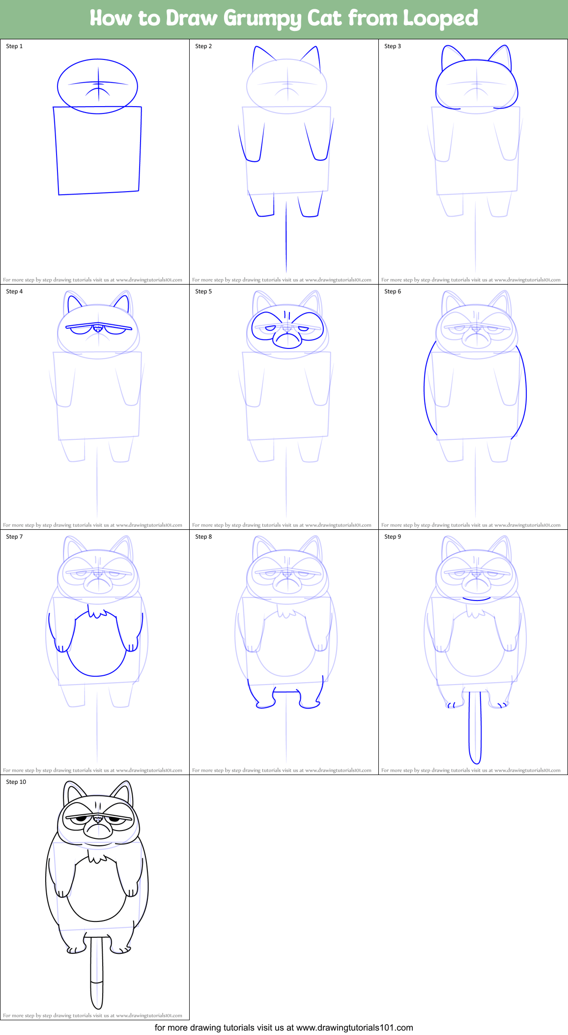 How to Draw Grumpy Cat from Looped (Looped) Step by Step