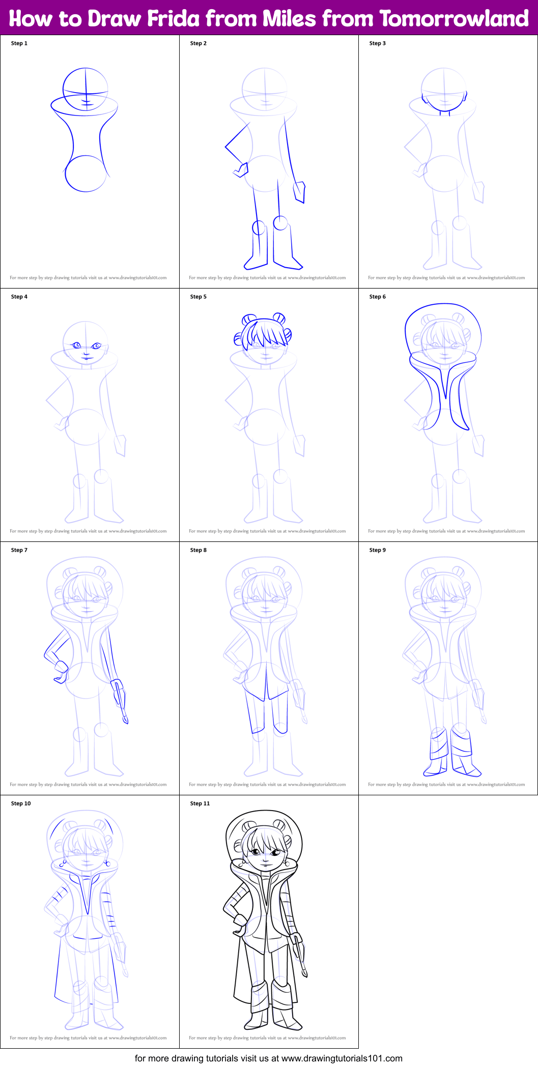 How to Draw Frida from Miles from Tomorrowland printable