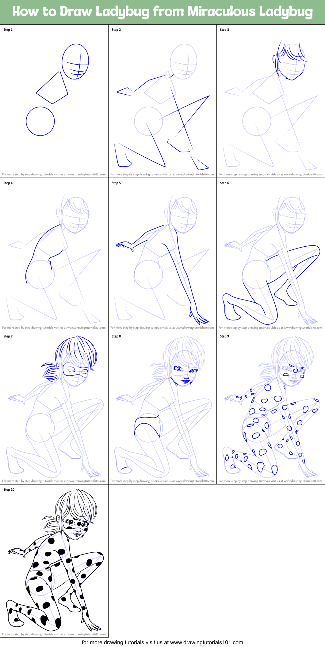 How to Draw Ladybug from Miraculous Ladybug printable step by step drawing sheet