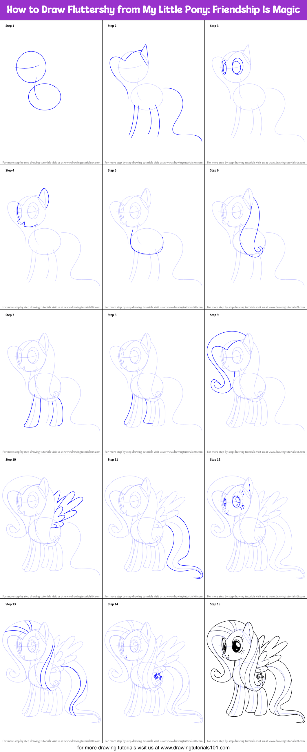 How to Draw Fluttershy from My Little Pony Friendship Is Magic printable step by step drawing