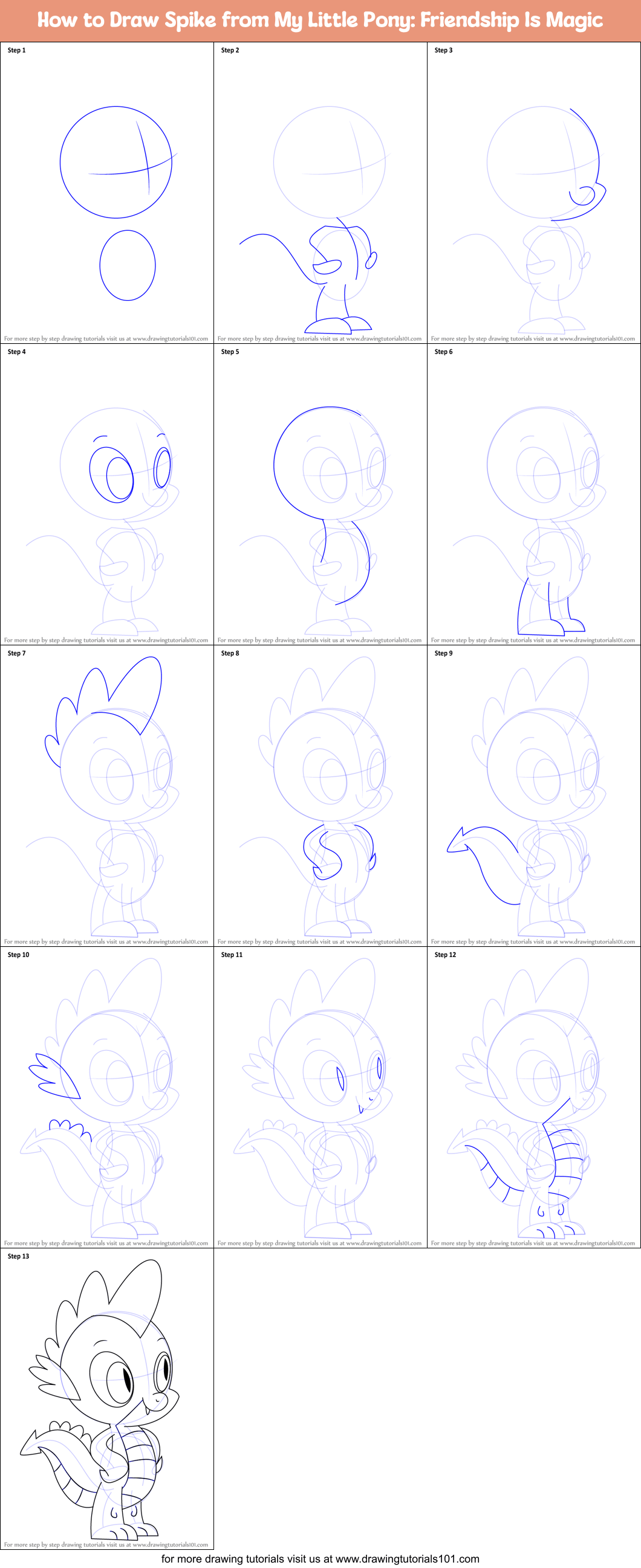 How to Draw Spike from My Little Pony Friendship Is Magic printable step by step drawing sheet