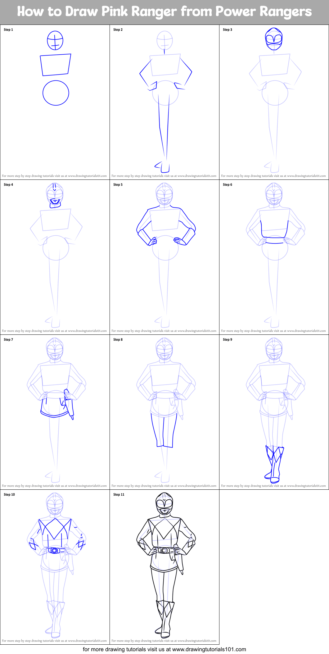 How to Draw Pink Ranger from Power Rangers printable step