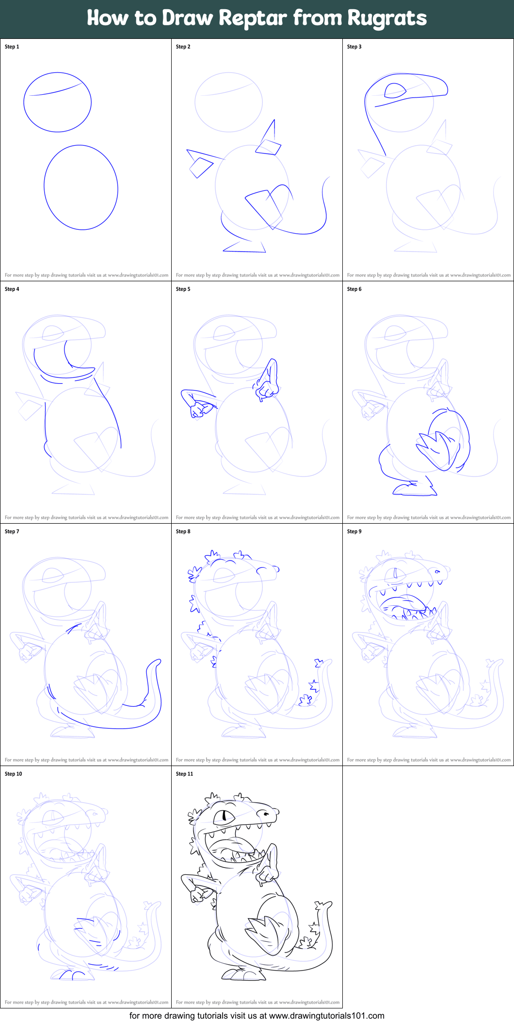How to Draw Reptar from Rugrats printable step by step