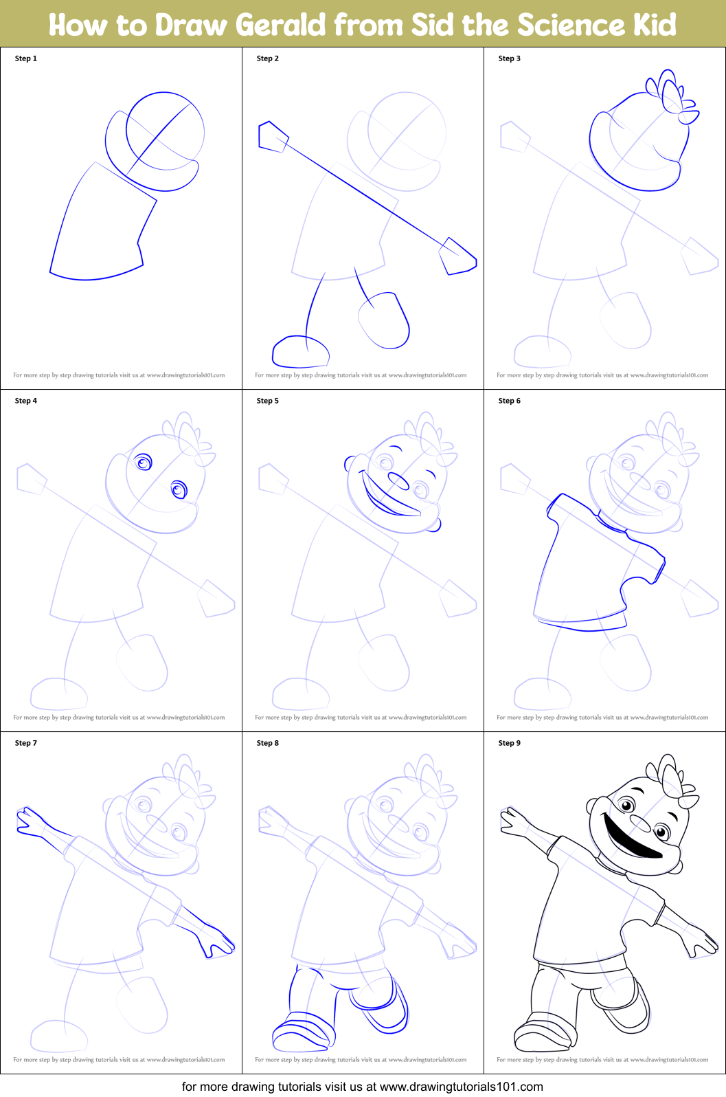 How to Draw Gerald from Sid the Science Kid printable step