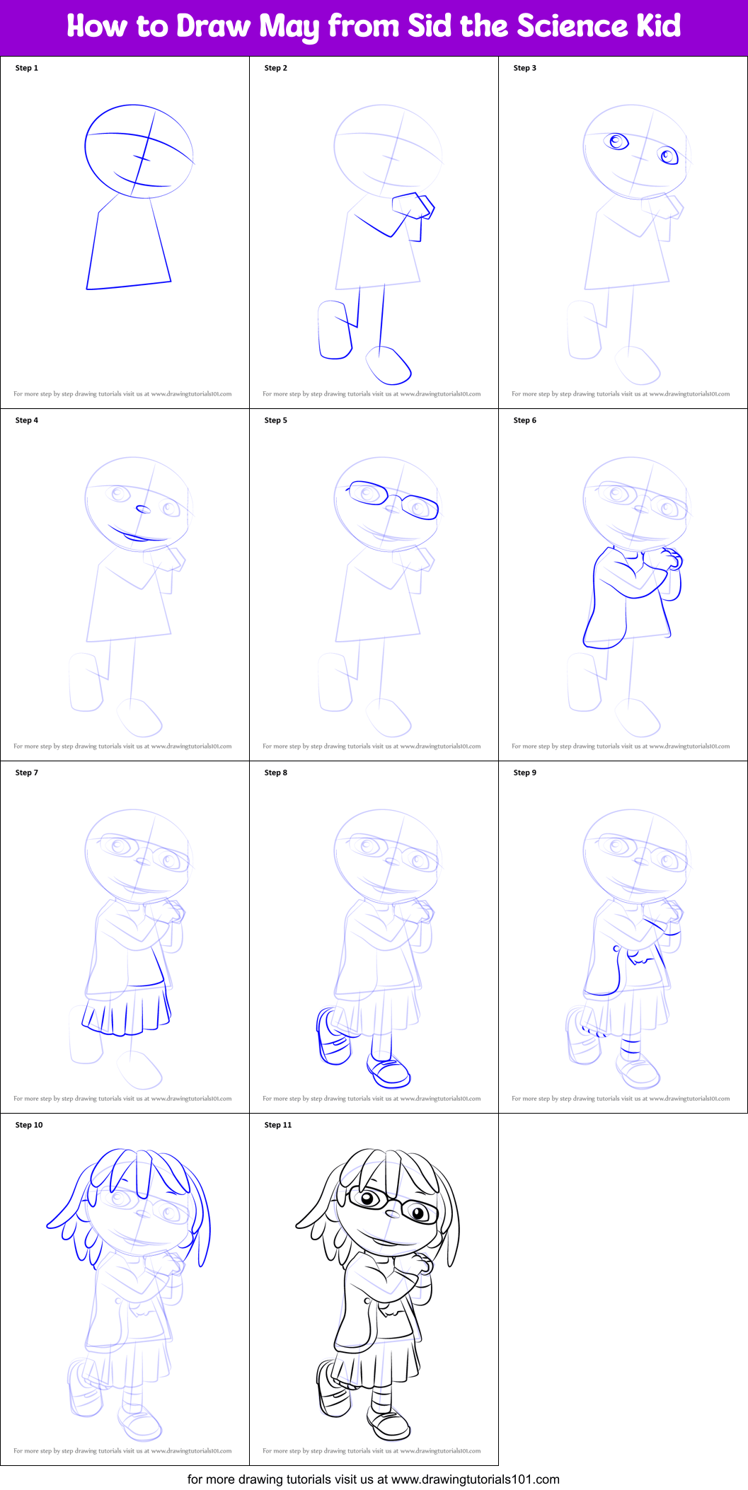 How to Draw May from Sid the Science Kid printable step by