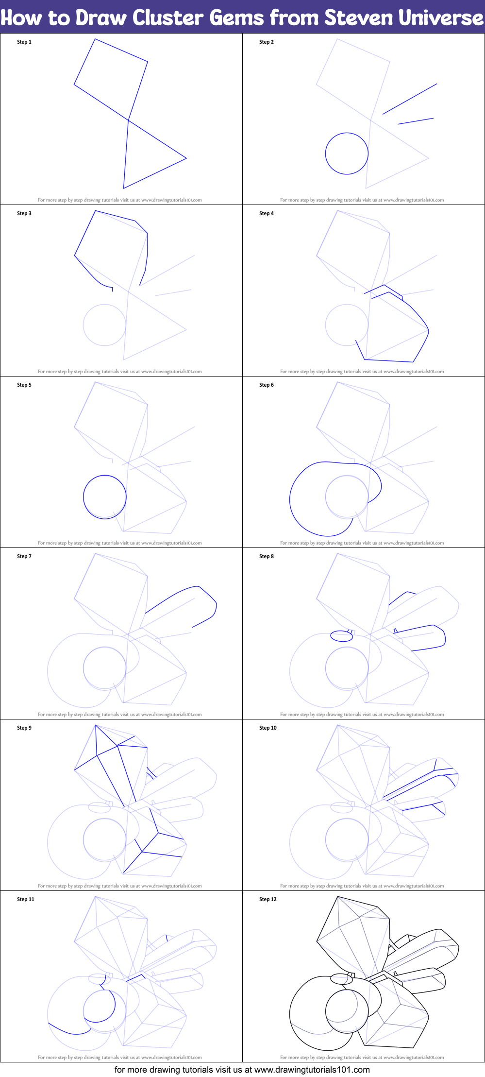 How to Draw Cluster Gems from Steven Universe printable step by step