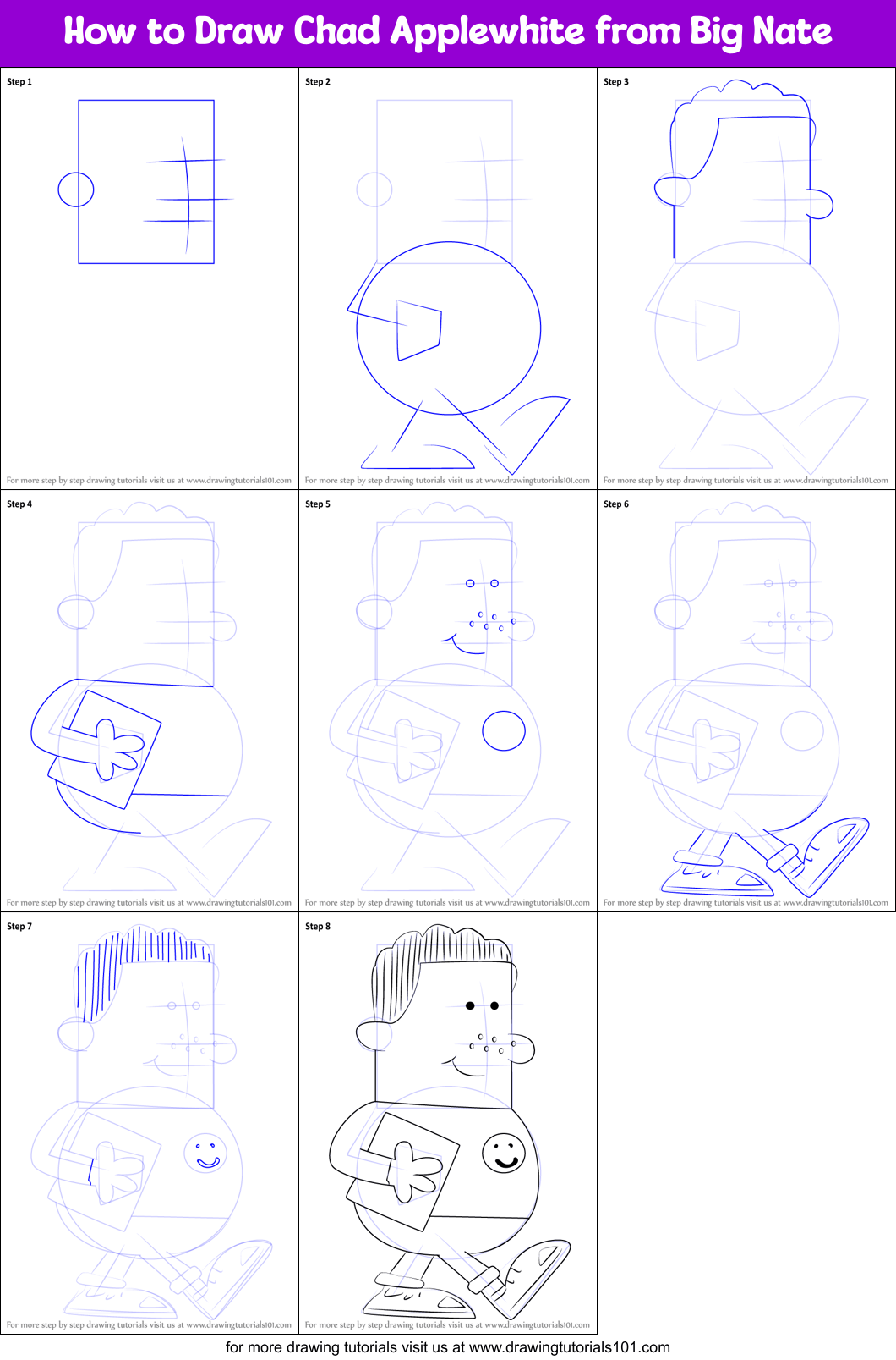 How to Draw Chad Applewhite from Big Nate printable step by step drawing sheet