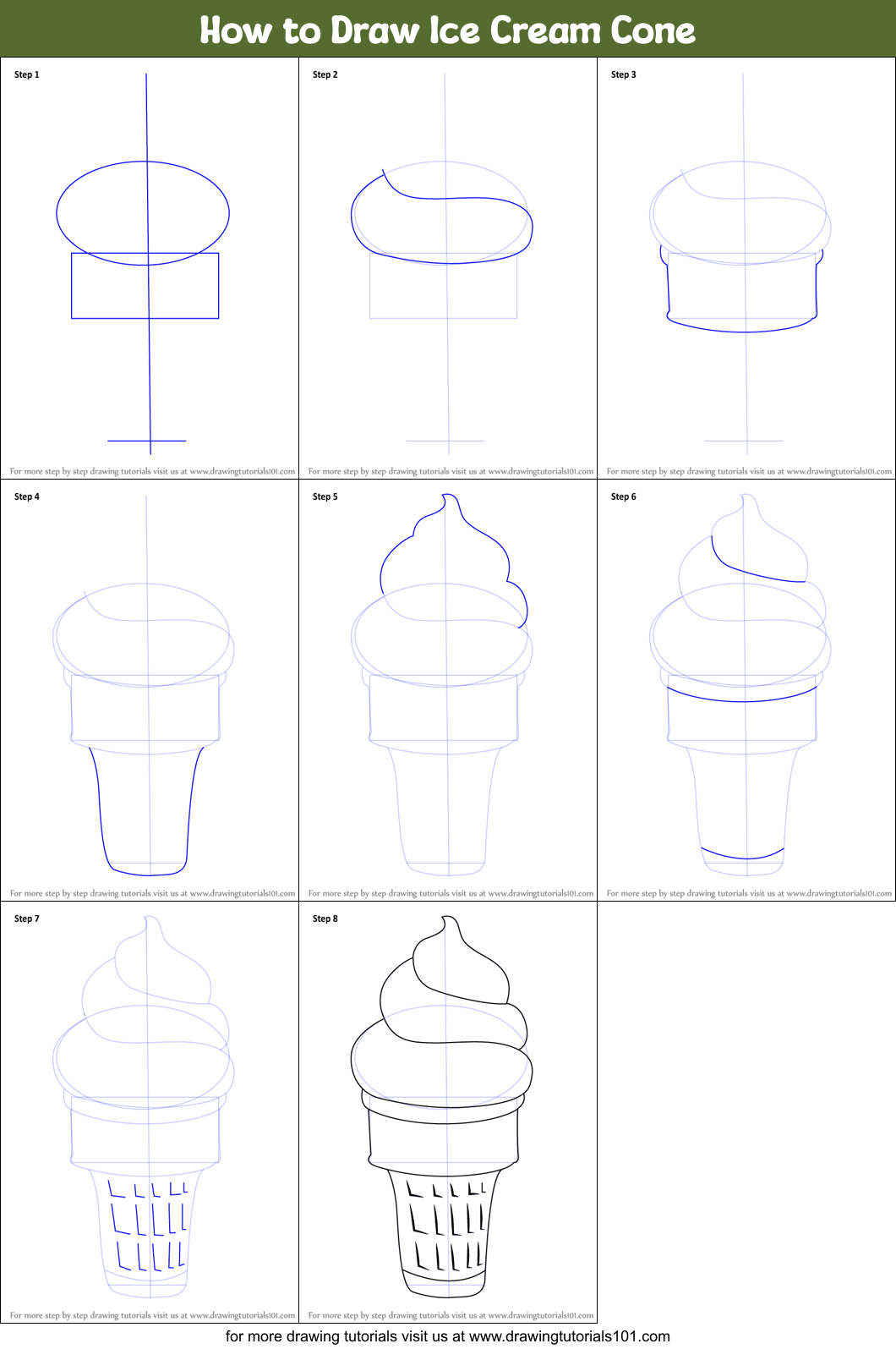 How to Draw Ice Cream Cone printable step by step drawing sheet