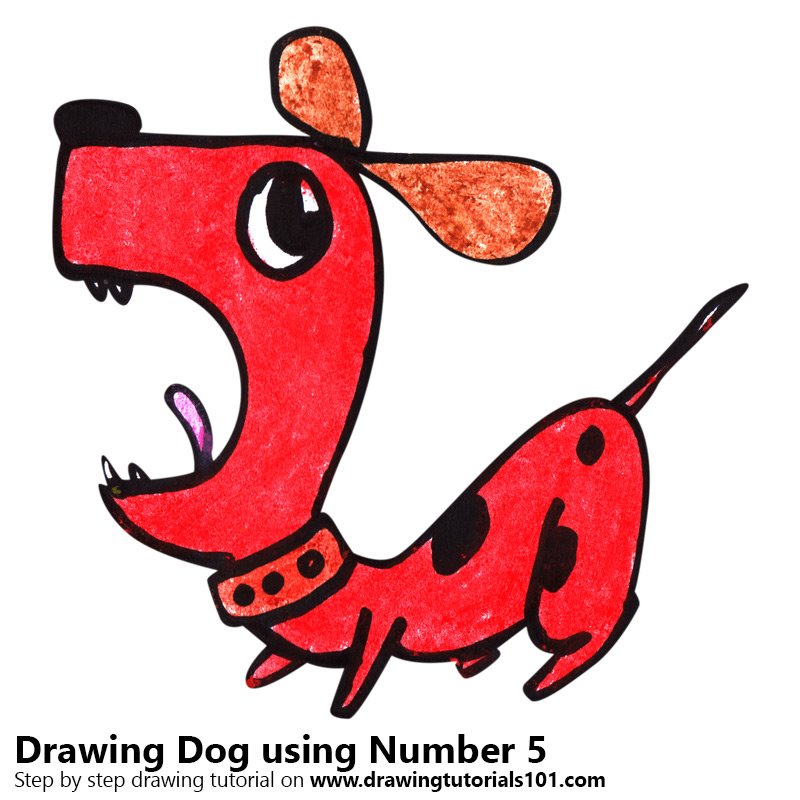 Learn How to Draw a Dog using Number 5 (Animals with