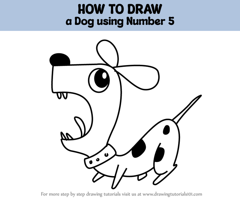 How to Draw a Dog using Number 5 (Animals with Numbers) Step by Step