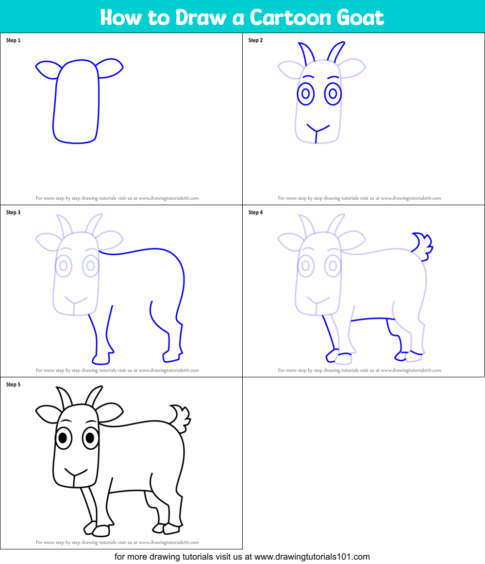 How to Draw a Cartoon Goat printable step by step drawing sheet