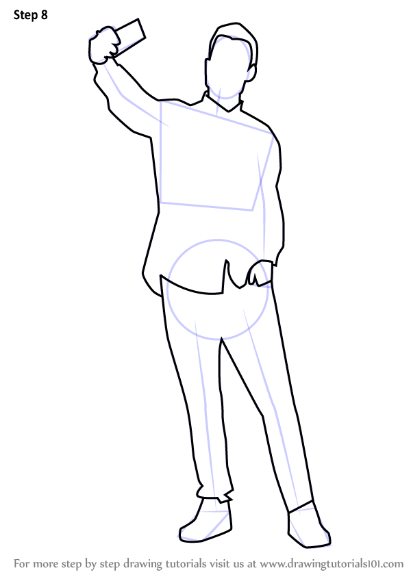 Step by Step How to Draw a Man Taking Selfie