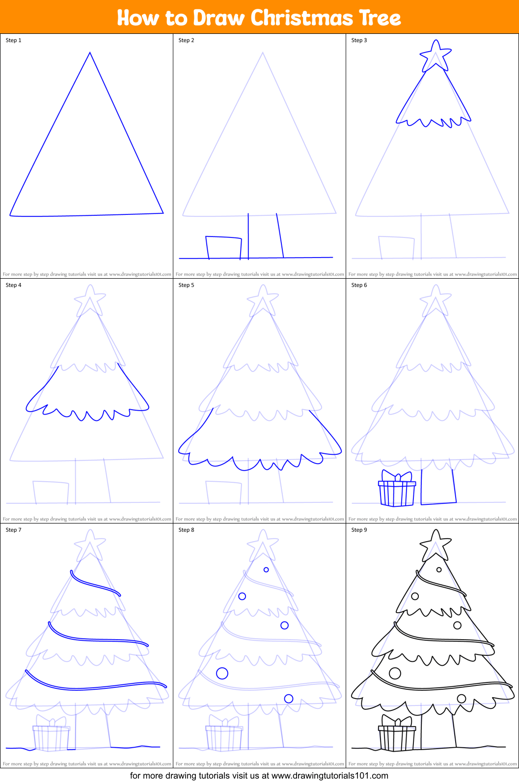 How to Draw Christmas Tree (Christmas) Step by Step