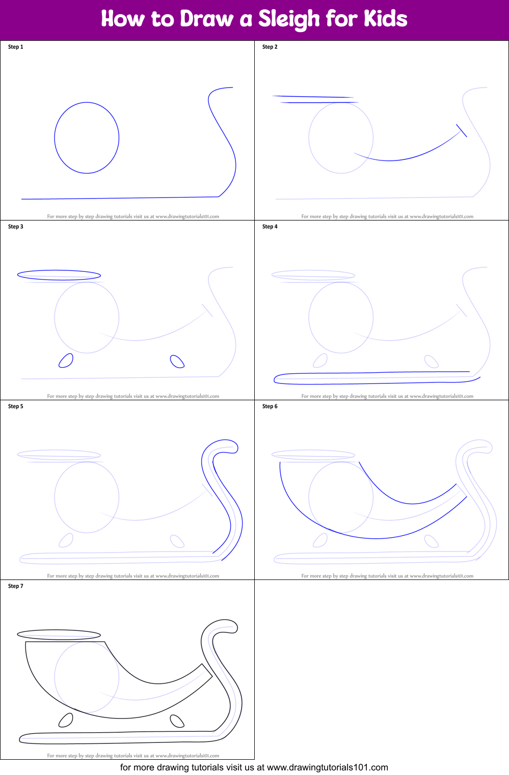 How to Draw a Sleigh for Kids printable step by step drawing sheet