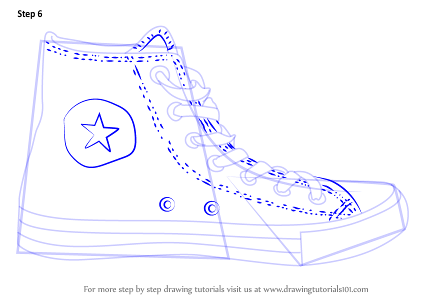 Learn How to Draw Converse Shoe (Everyday Objects) Step by Step