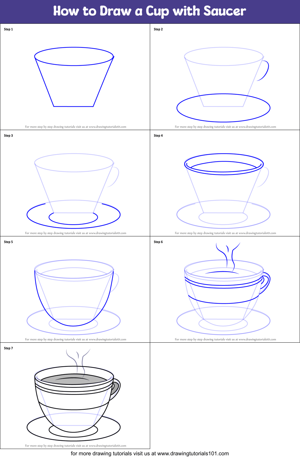 How to Draw a Cup with Saucer (Everyday Objects) Step by Step