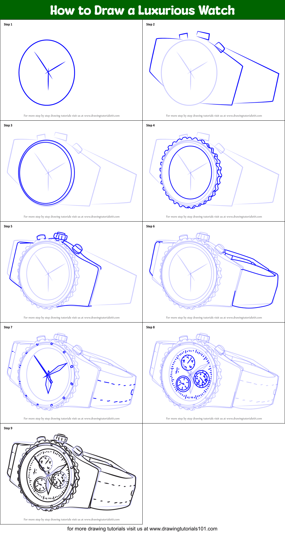 How to Draw a Luxurious Watch printable step by step